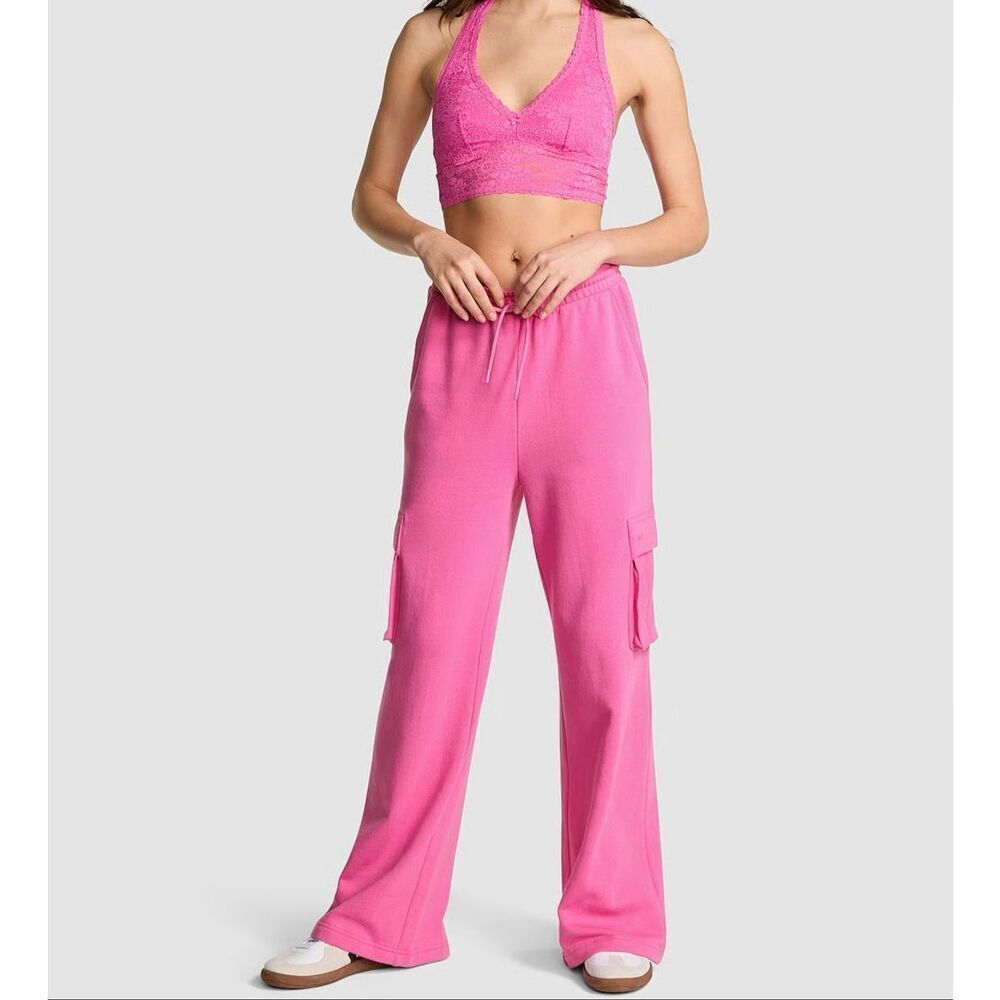 VS PINK Campus Fleece™ Wide-Leg Cargo Pockets Sweatpants Hot Pink Size XS